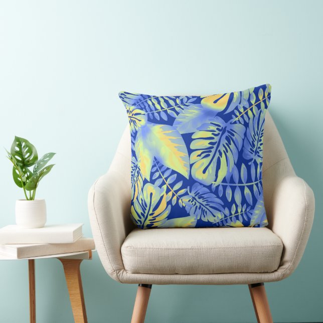 Coussin Plage Tropicale de Feuille de Palmier Bleue et Ora (Chaise)