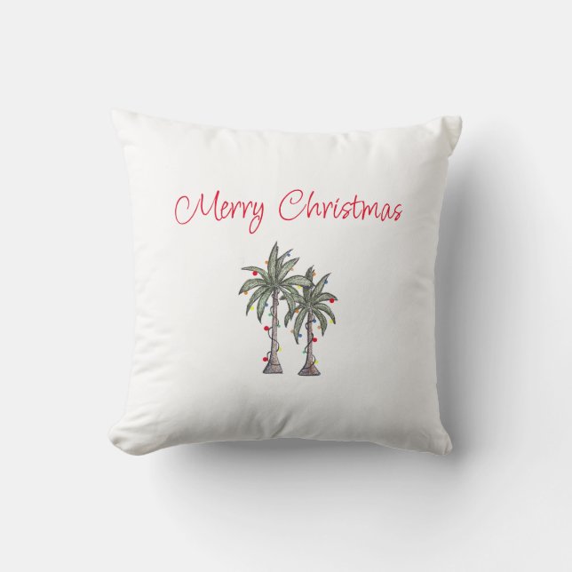 Coussin Plage tropicale Joyeux Palmiers de Noël Dessin (Recto)