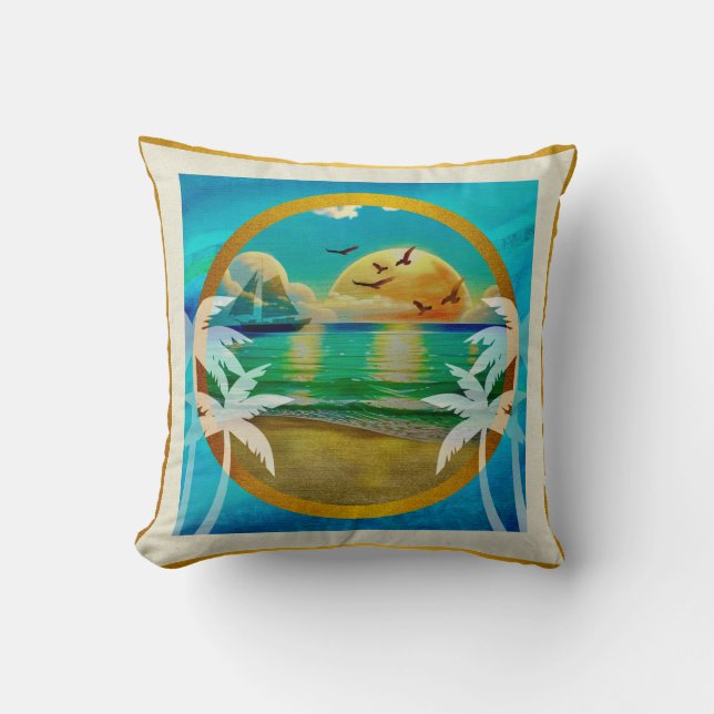 Coussin Plage tropicale moderne Palm Trees Sunset Vacances (Recto)