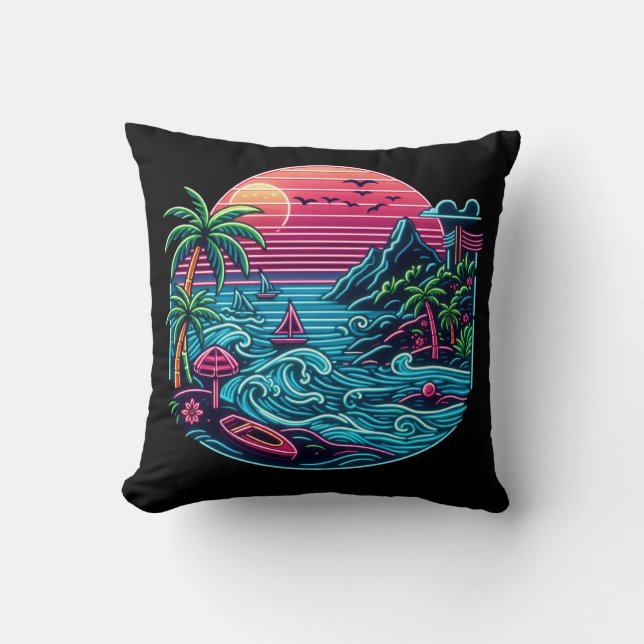 Coussin Plage tropicale/néon hawaïen (Recto)