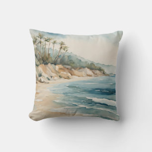 Coussin Plage tropicale Océan Vagues Bleu Beige Côte