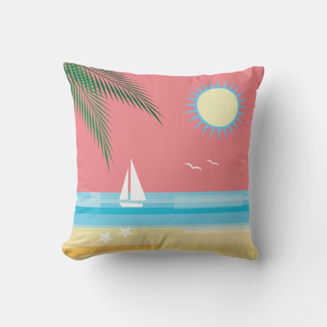 Coussin Plage tropicale sur le ciel de corail (Recto)