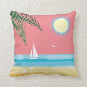 Coussin Plage tropicale sur le ciel de corail