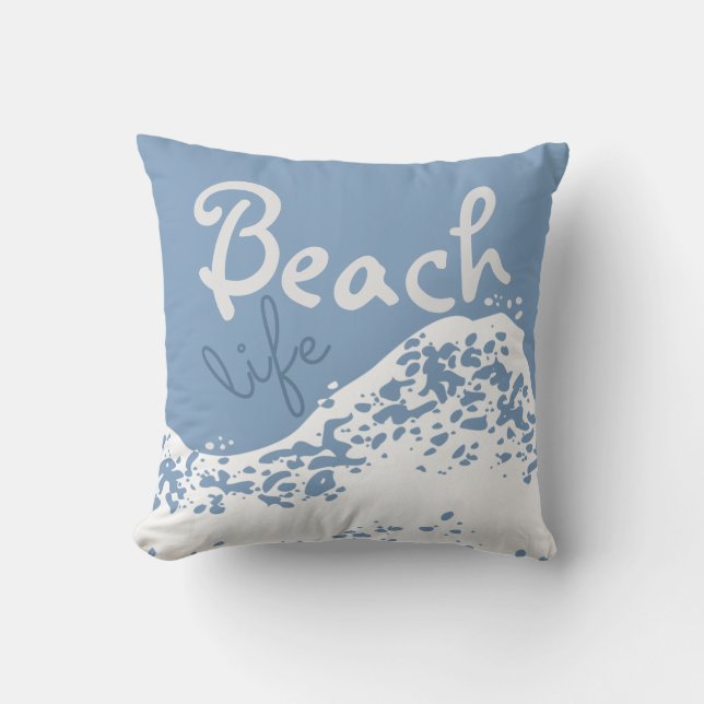 Coussin plage vie clair crépuscule bleu vague éclaboussure (Recto)
