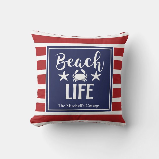Coussin Plage Vie Crabe Starfish Coastal Chic Nautique (Recto)