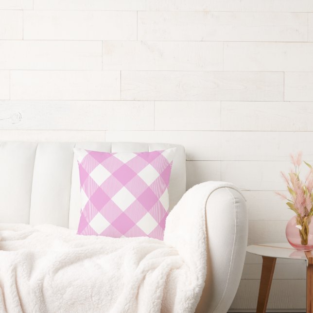 Coussin Plaid à angle rose et blanc (Canapé)