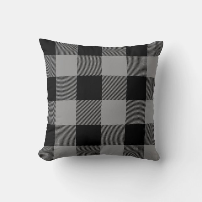 Coussin Plaid antigel et Buffalo noir et gris rustique (Recto)