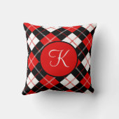 Coussin Plaid Argyre Rouge Noir et Blanc à monogramme  (Verso)