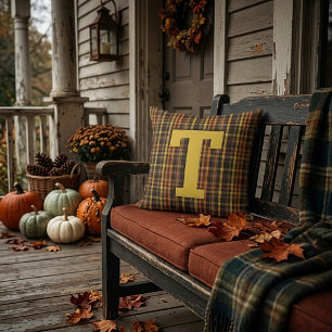Coussin Plaid automnal monogramme