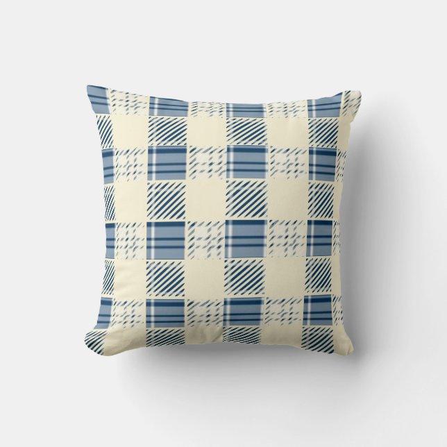 Coussin Plaid bleu et crème (Recto)