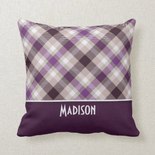 Coussin Plaid bronzage et pourpre