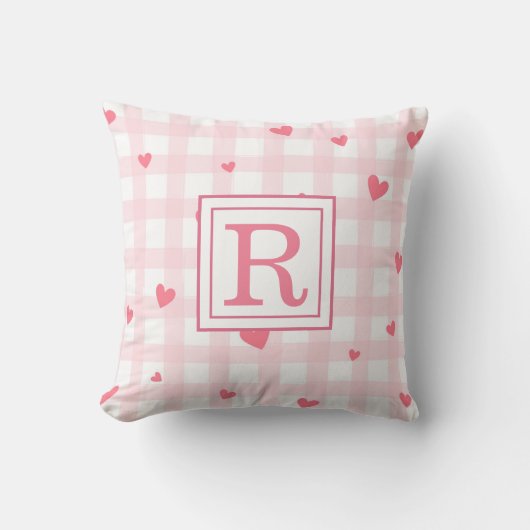 Coussin Plaid & Coeurs Joli rose Monogramme Nourriture béb (Recto)