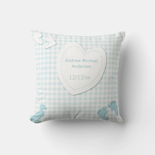 Coussin Plaid de bleu de faire-part de naissance de bébé (Recto)