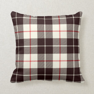Coussin Plaid de Buffalo en noir, Tan et rouge