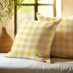 Coussin Plaid de buffle jaune et blanc