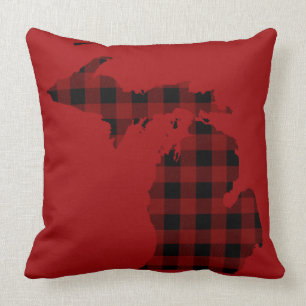 Coussin Plaid de buffle rouge et noir Michigan