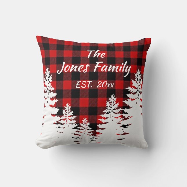 Coussin Plaid de buffle rouge rustique, arbres minimaliste (Recto)