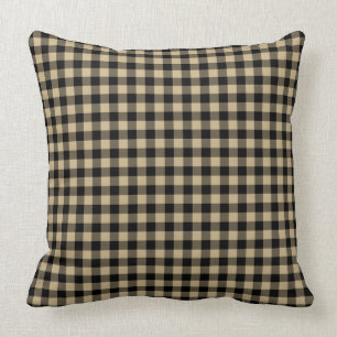 Coussin Plaid de contrôle d'or de Noël et de Buffalo noir