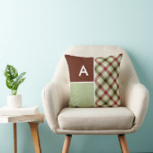 Coussin Plaid de rouge foncé et de vert sauge (Chaise)