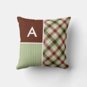 Coussin Plaid de rouge foncé et de vert sauge (Verso)