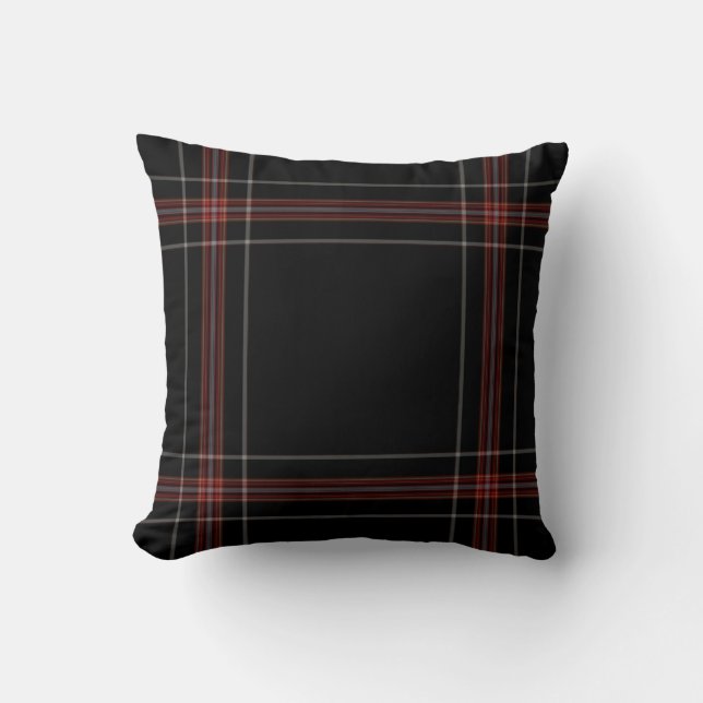 Coussin Plaid de tartan géant rouge noir triple (Recto)