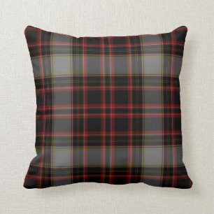 Coussin Plaid de tartan gris rouge noir d'or jaune