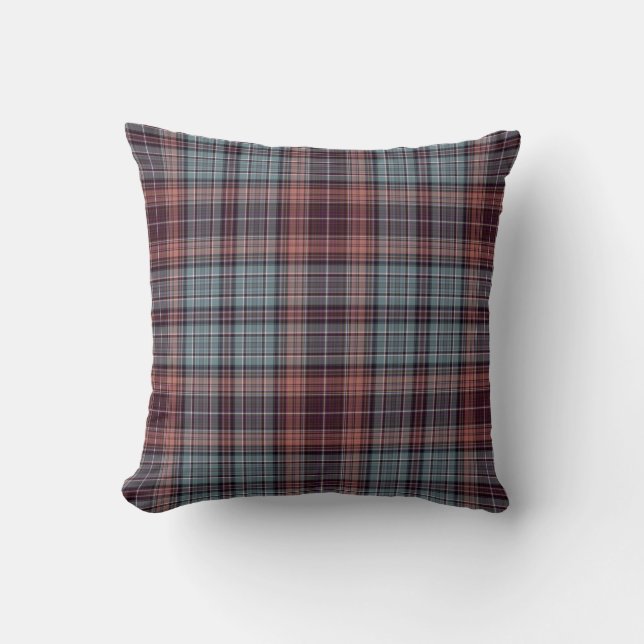 Coussin Plaid de tartan rouge de gris bleu (Recto)