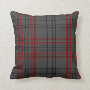 Coussin Plaid de tartan rouge de noir gris-foncé de