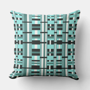 Coussin Plaid en Aqua, Turquoise, noir & blanc