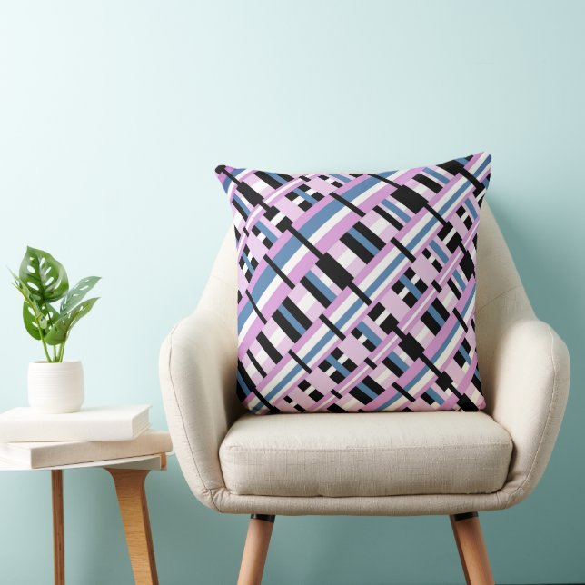 Coussin Plaid en bleu ardoise, orchidée, noir & blanc (Chaise)