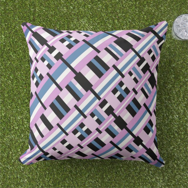 Coussin Plaid en bleu ardoise, orchidée, noir & blanc (Herbe)