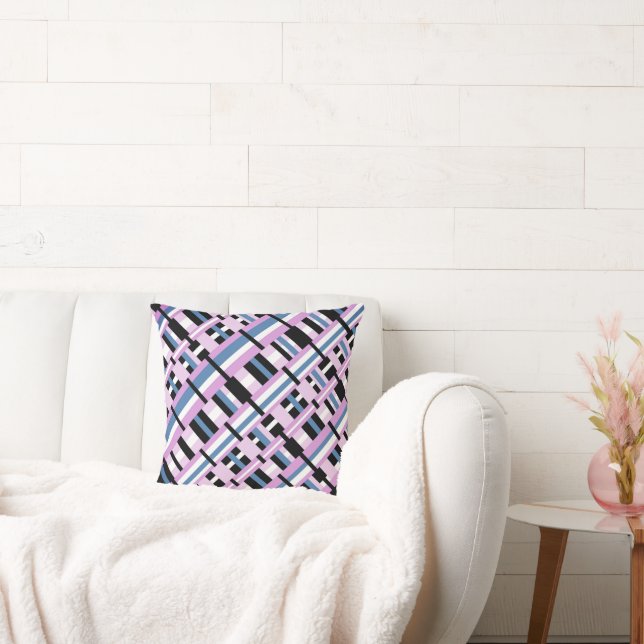 Coussin Plaid en bleu ardoise, orchidée, noir & blanc (Canapé)