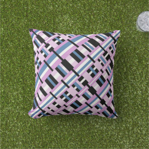 Coussin Plaid en bleu ardoise, orchidée, noir & blanc