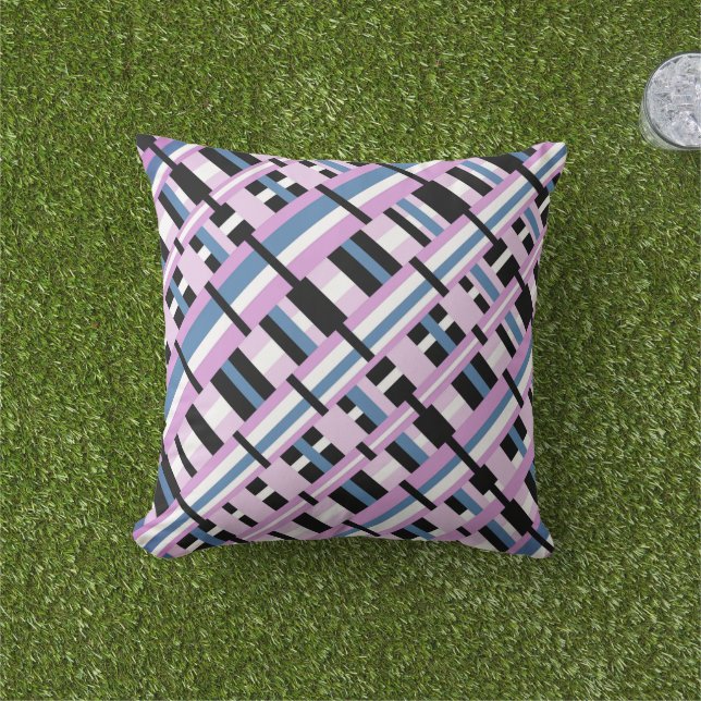 Coussin Plaid en bleu ardoise, orchidée, noir & blanc (Herbe)
