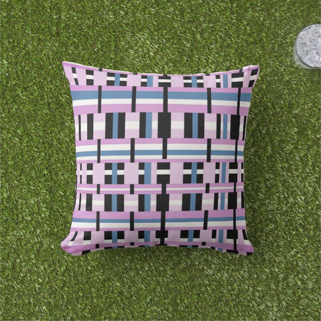 Coussin Plaid en bleu ardoise, orchidée, noir & blanc (Herbe)