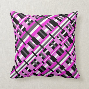 Coussin Plaid en diagonale rose, noir et gris