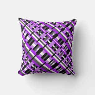 Coussin Plaid en diagonale violet, noir et gris