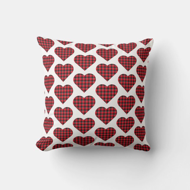 Coussin Plaid en forme de cœur rouge noir Buffalo (Recto)