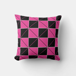 Coussin Plaid en géo rose et noir