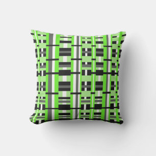 Coussin Plaid en Lime vert, noir et gris