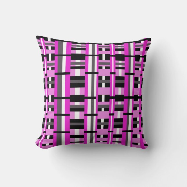 Coussin Plaid en rose, noir et gris (Recto)