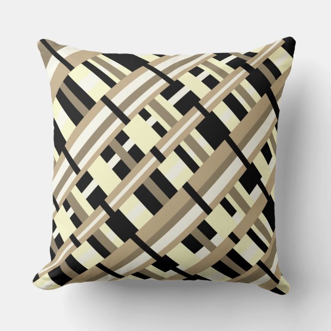 Coussin Plaid en Taupe, Tan, Noir, Diagonale blanche (Recto)