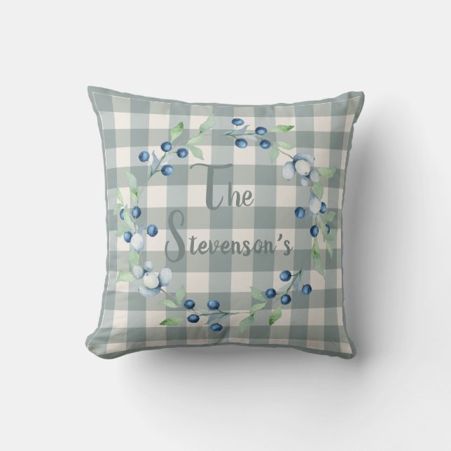 Coussin Plaid En vichy Country Farmhouse Nom Berry Wreath (Recto)