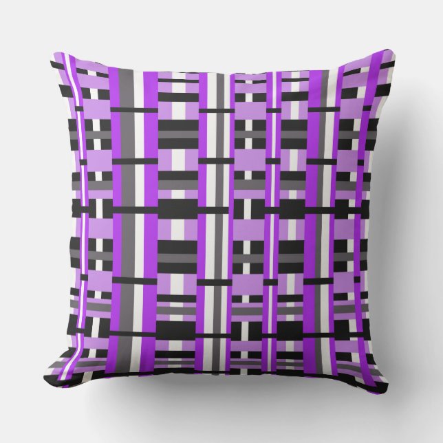 Coussin Plaid en violet, noir et gris (Recto)