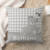 Coussin Plaid gris et Nounours mignons Personnalisé (Couverture)