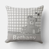 Coussin Plaid gris et Nounours mignons Personnalisé (Recto)