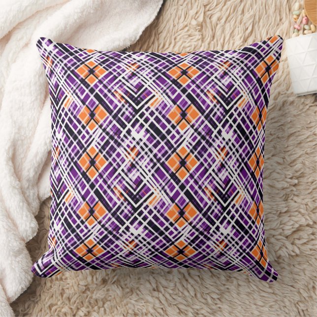 Coussin Plaid Halloween Géométrique - Violet, Orange, Blan (Couverture)