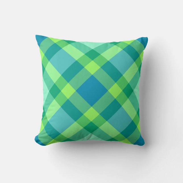 Coussin Plaid moderne du milieu du siècle - Jade vert et b (Recto)