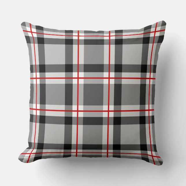Coussin Plaid moderne du milieu du siècle, noir, blanc, gr (Recto)