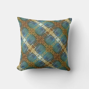 Coussin Plaid moderne turquoise et doré